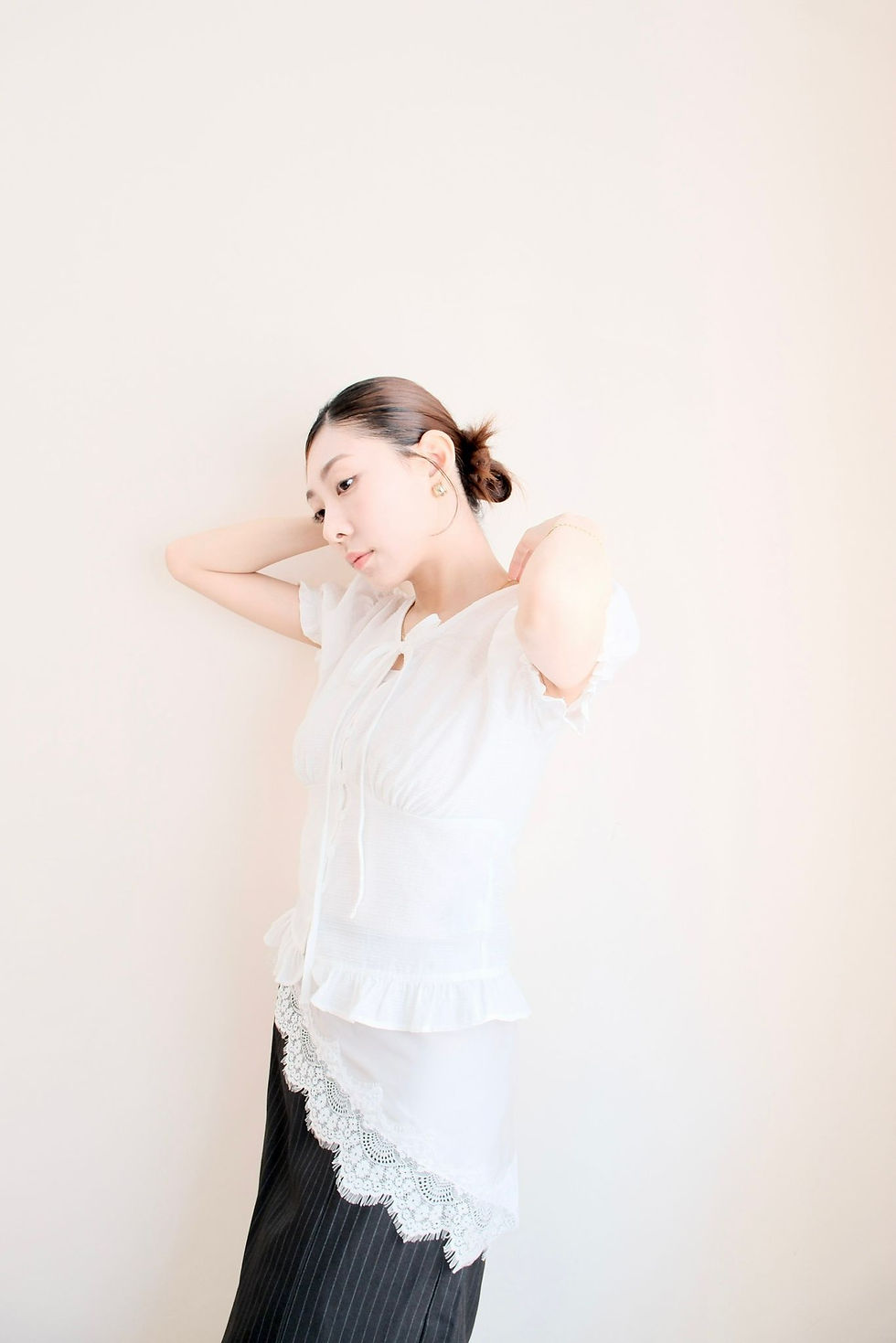 縮圖：Julie pattern white ribbon blouse