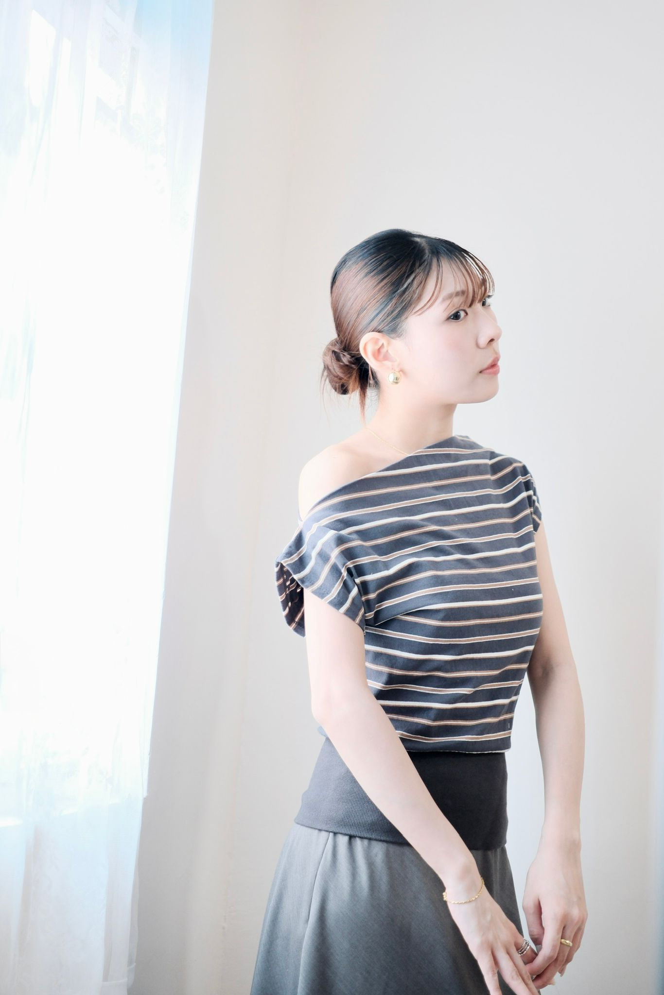 Dark striped irregular blouse