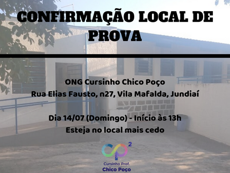Confirmação do local de prova do processo seletivo 2/2019