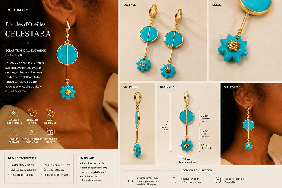Miniature : Boucles d’oreilles pâte fimo Celestara – fait main | Côte d’Azur