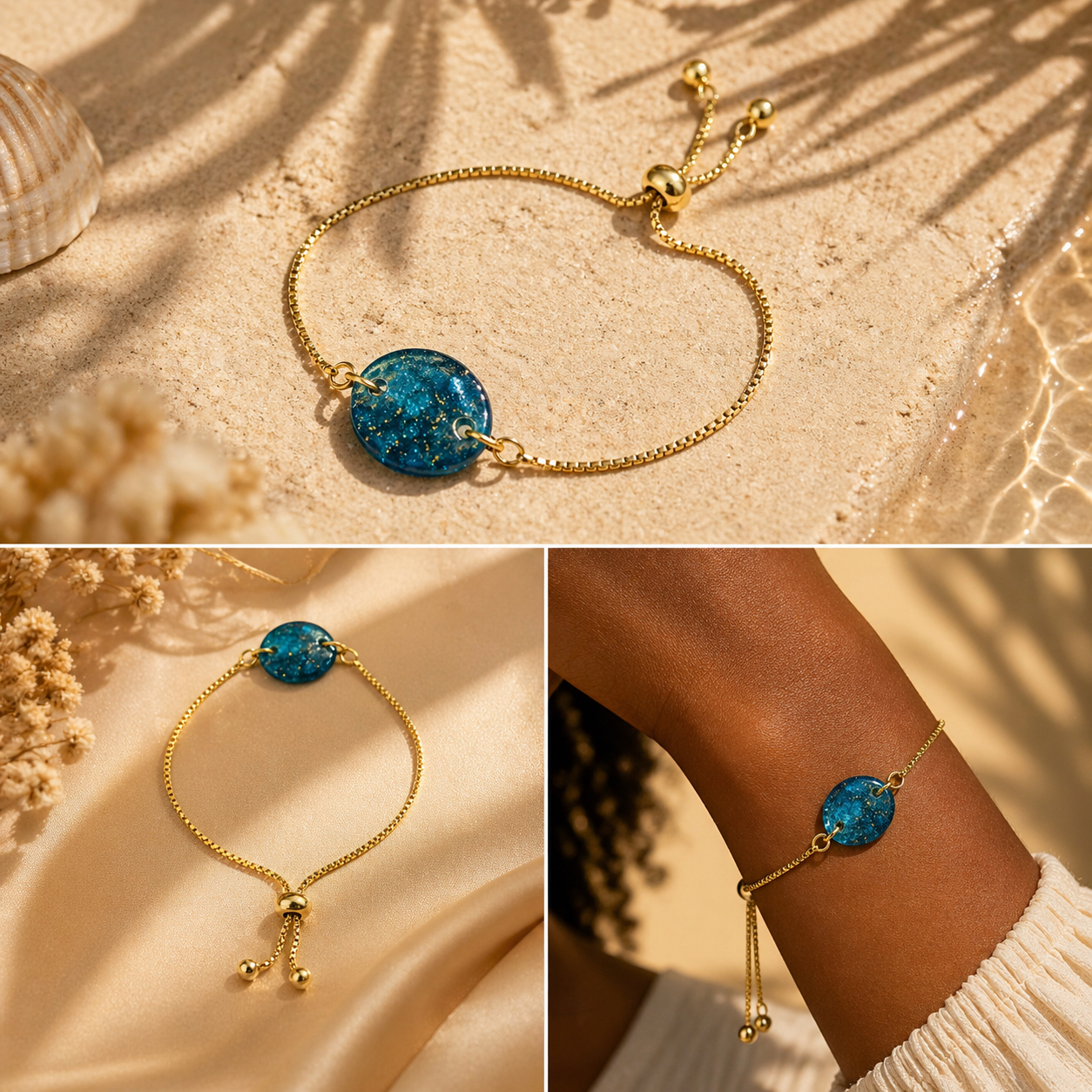 Bracelet pâte fimo Éclat Marine – Bijou fait main | Côte d’Azur | BIJOUMAEY