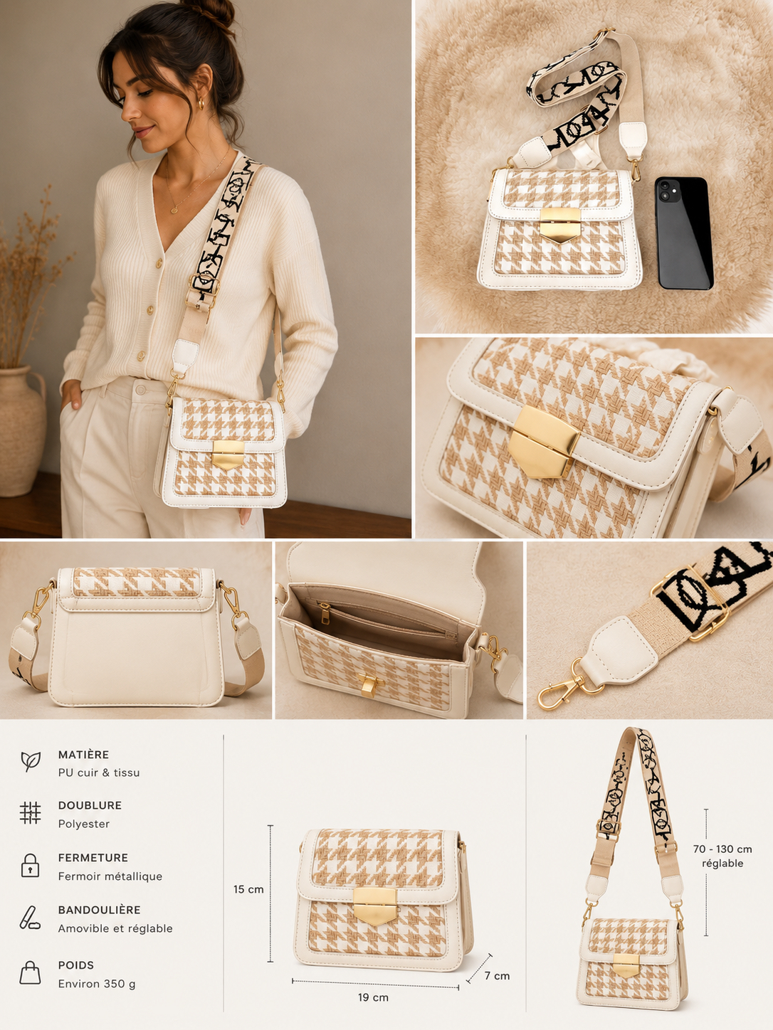 Sac Mini Stella Carreaux – L’Accessoire pour Femmes – fait main | Côte d’Azur