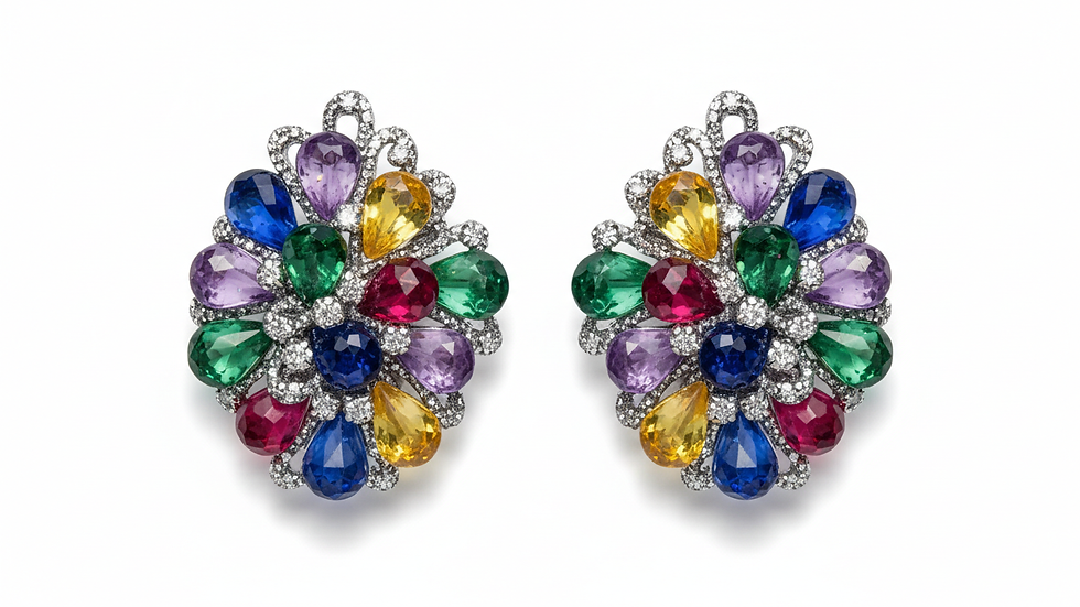 Vue en plongée de boucles d'oreilles en pierres naturelles colorées