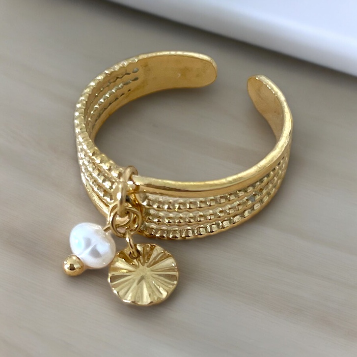 Bague acier inoxydable Réglable avec Breloque "Dénia" – fait main | Côte d’Azur