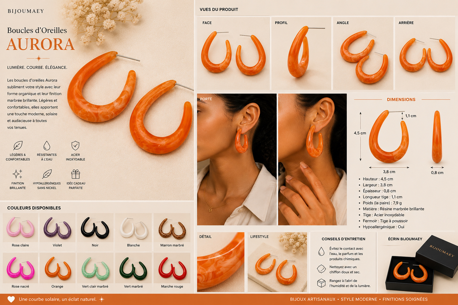 Boucles d’oreilles résine Aurora – fait main | Côte d’Azur