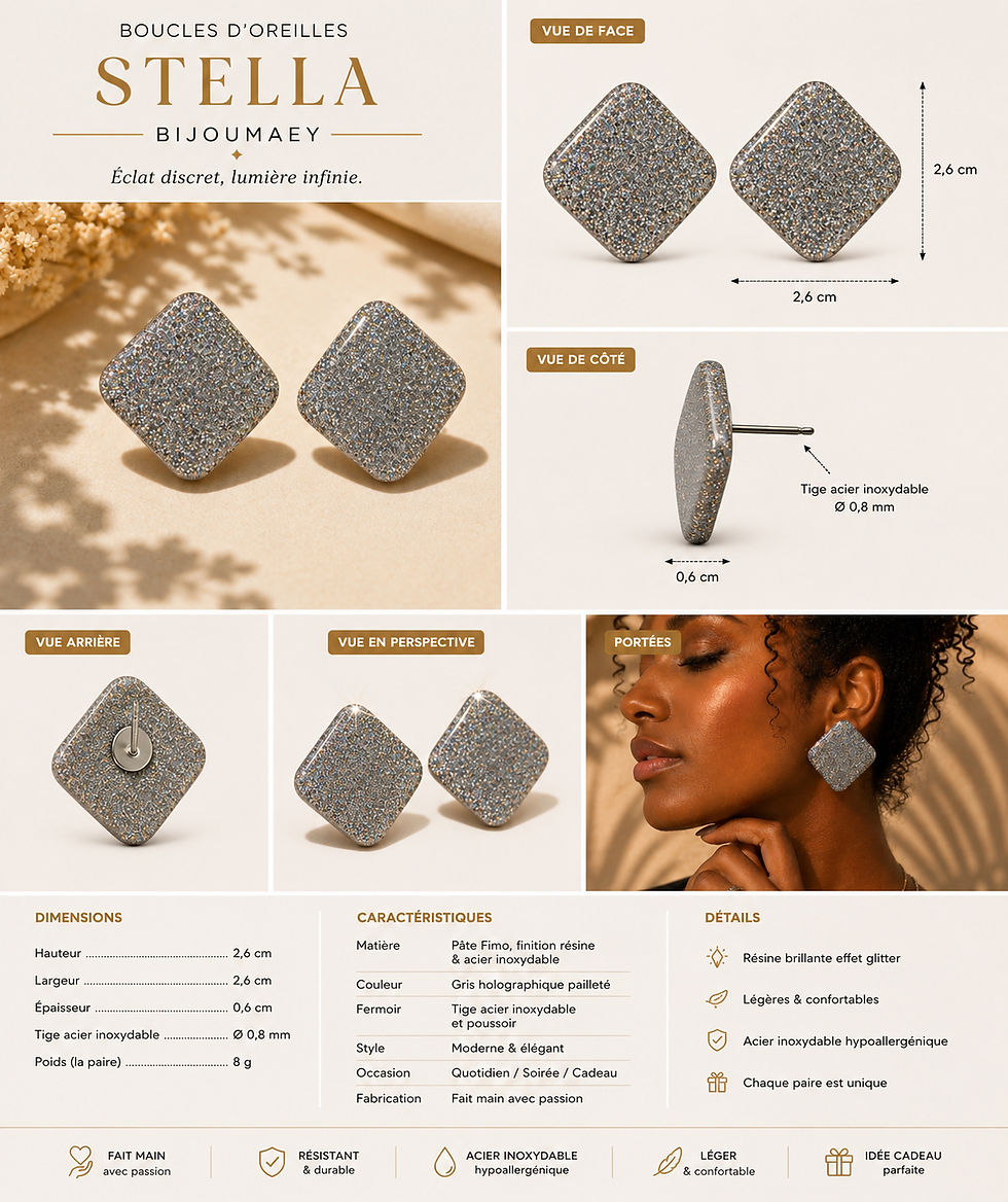 Miniature : Boucles d’oreilles en pâte fimo Stella 