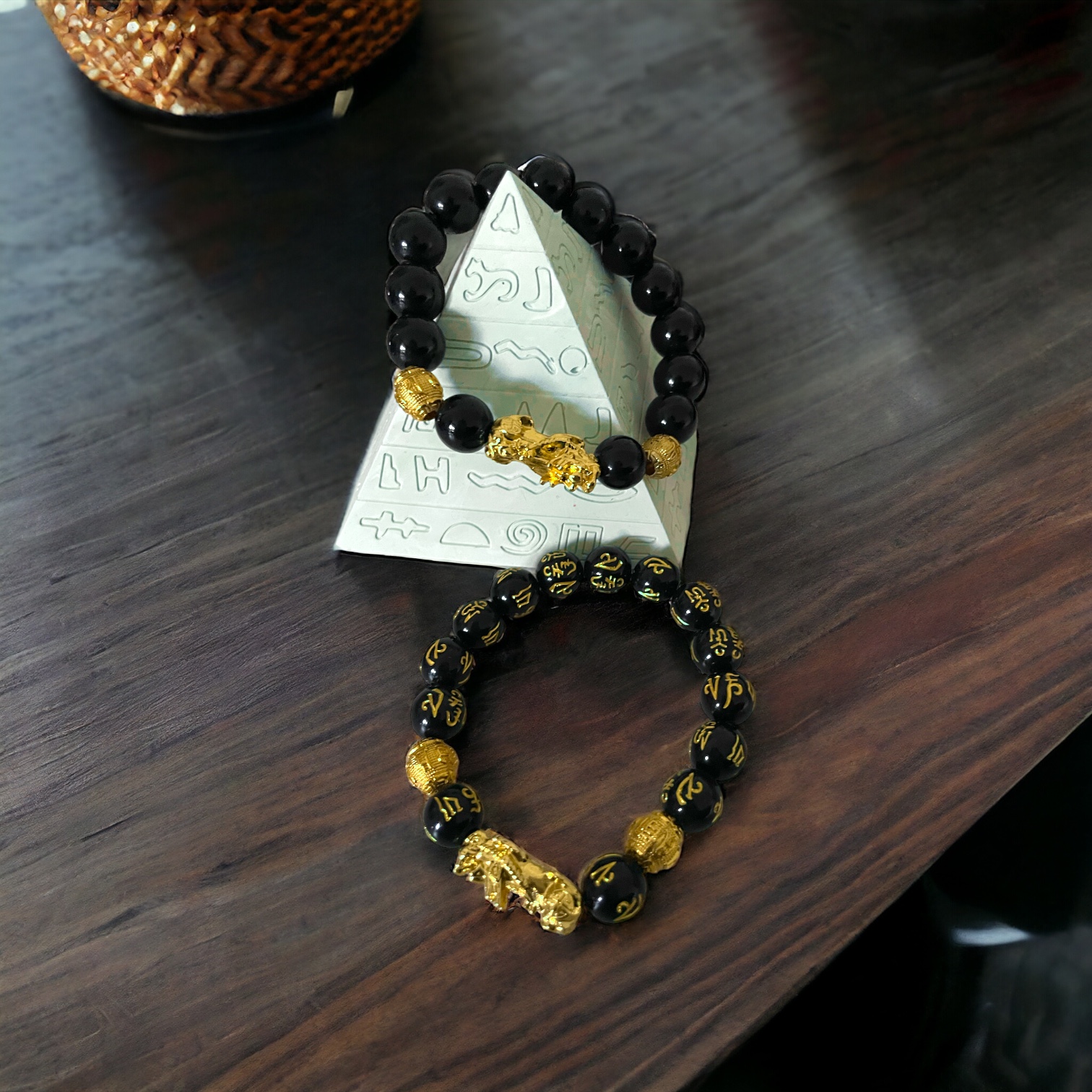 Bracelet de perles en pierre d'obsidienne Feng Shui – fait main | Côte d’Azur