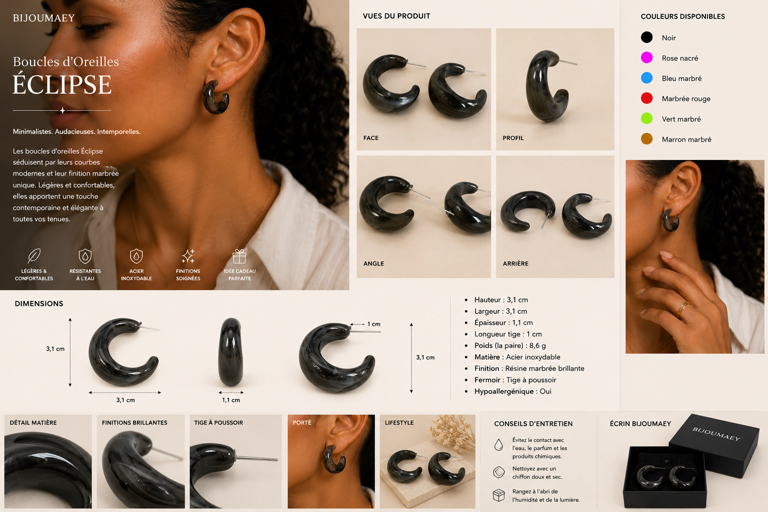 Boucles d’oreilles résine Éclipse – fait main | Côte d’Azur