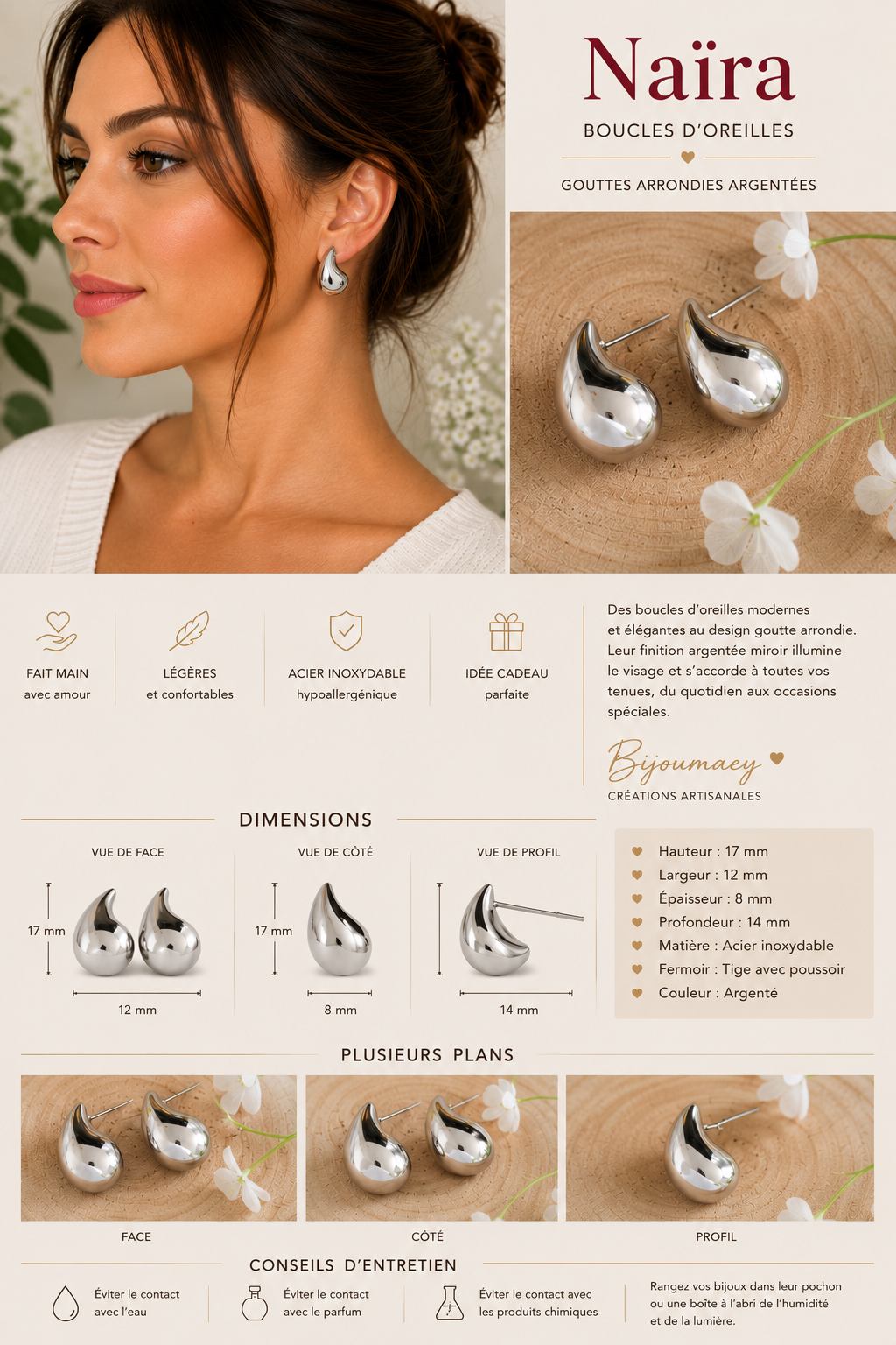 Boucles d'Oreilles en acrylique Naira – fait main | Côte d’Azur