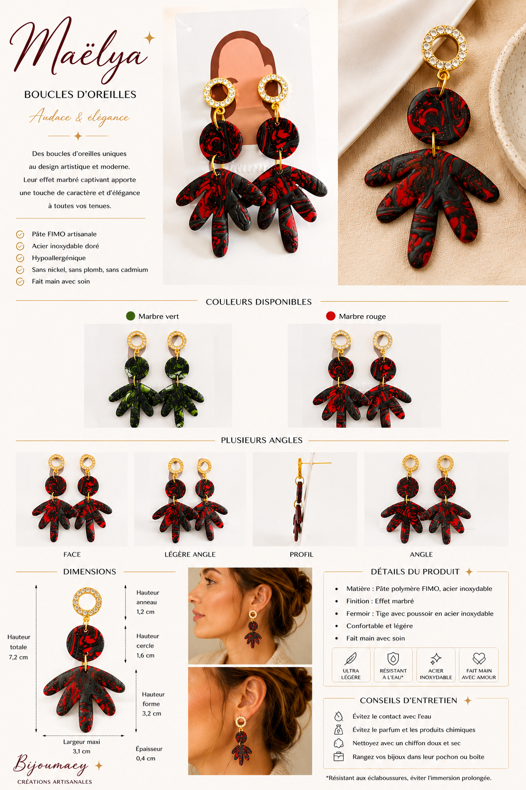 Boucles d’Oreilles Maëlya – fait main | Côte d’Azur