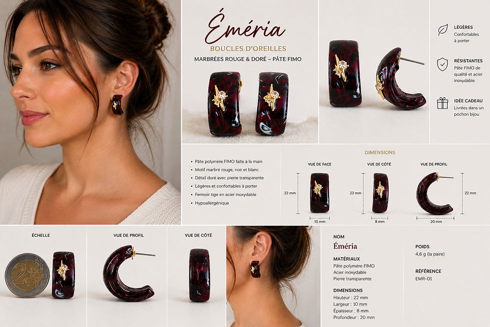 Miniature : Boucles d’oreilles pâte fimo Emeria – fait main | Côte d’Azur