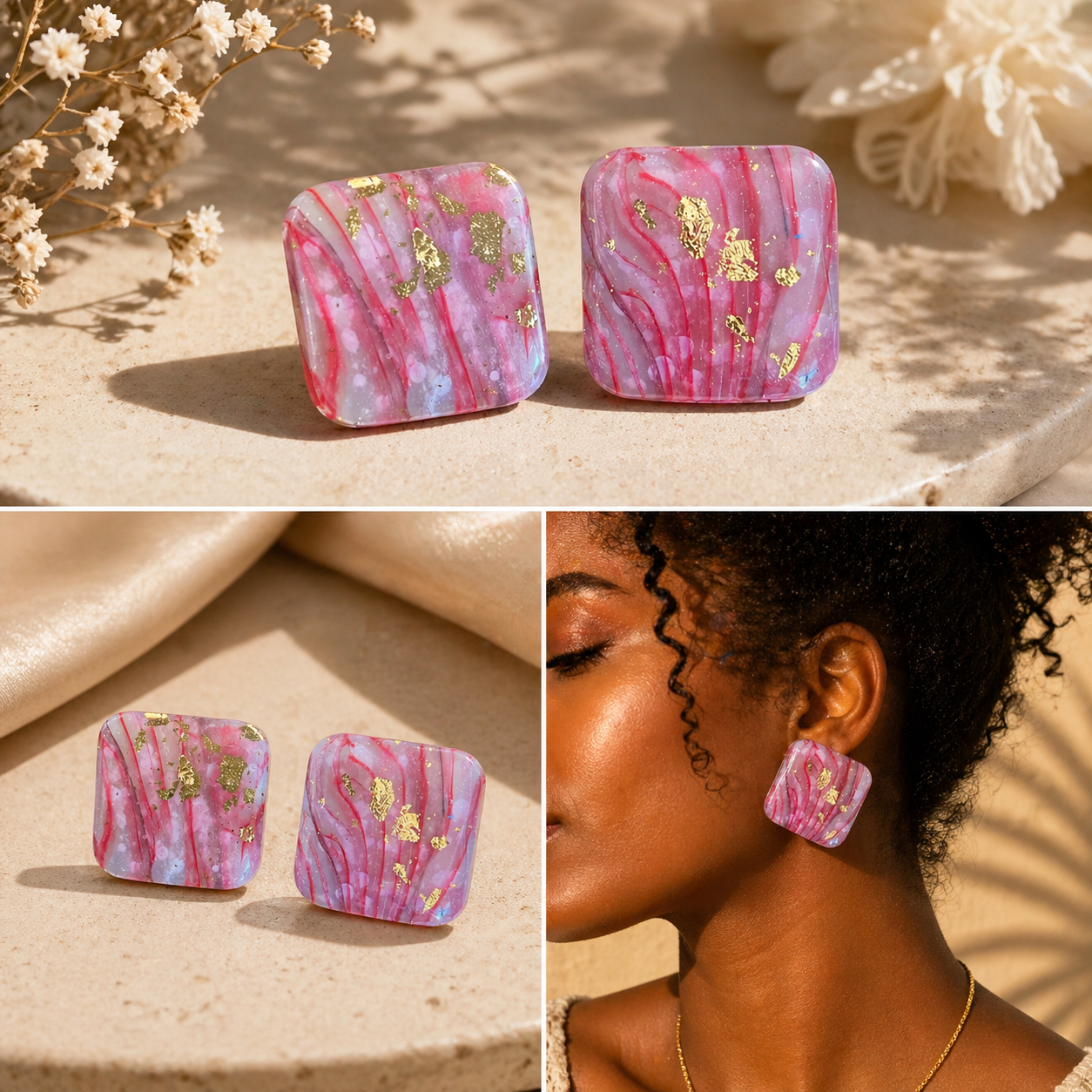 Boucles d’oreilles pâte fimo Rosa – Bijou fait main | Côte d’Azur | BIJOUMAEY