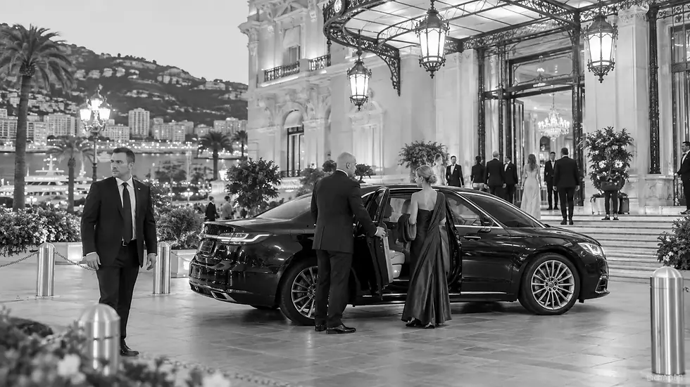 Discreet protected car arrival in Monaco near the palace