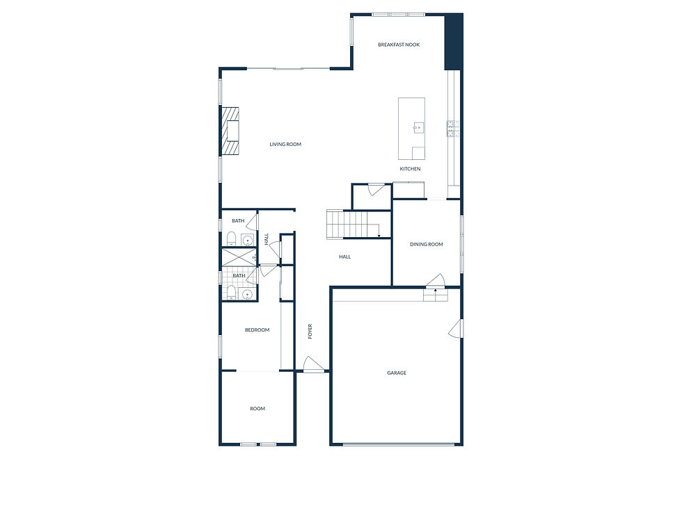 First-floor plan of 20637 Hummingbird Ct showing the living room, kitchen, dining room, bedrooms and garage