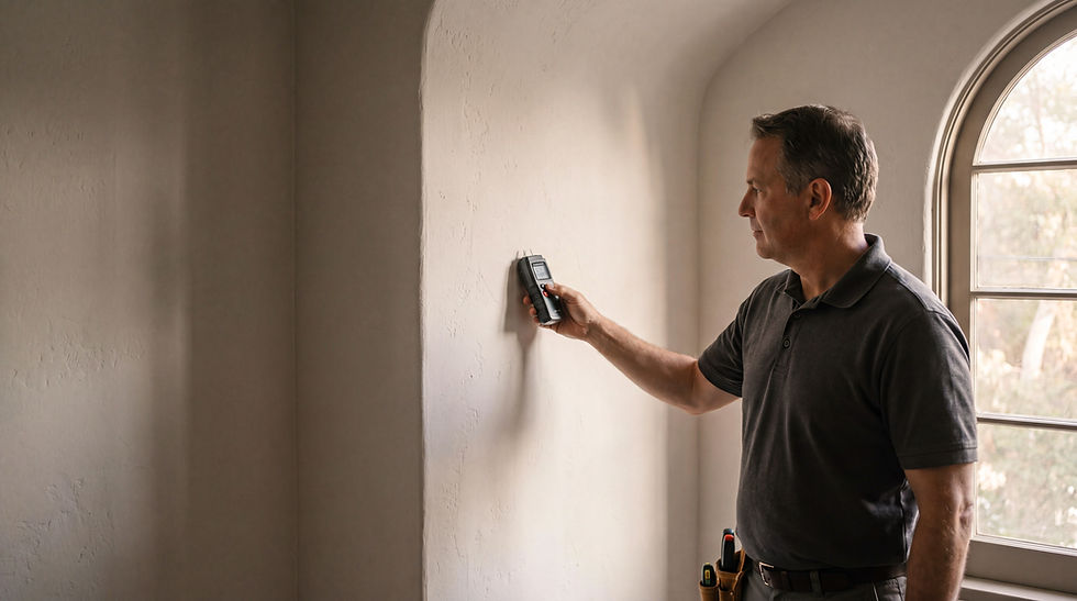 Moisture meter reading during a mold inspection in a Los Angeles home