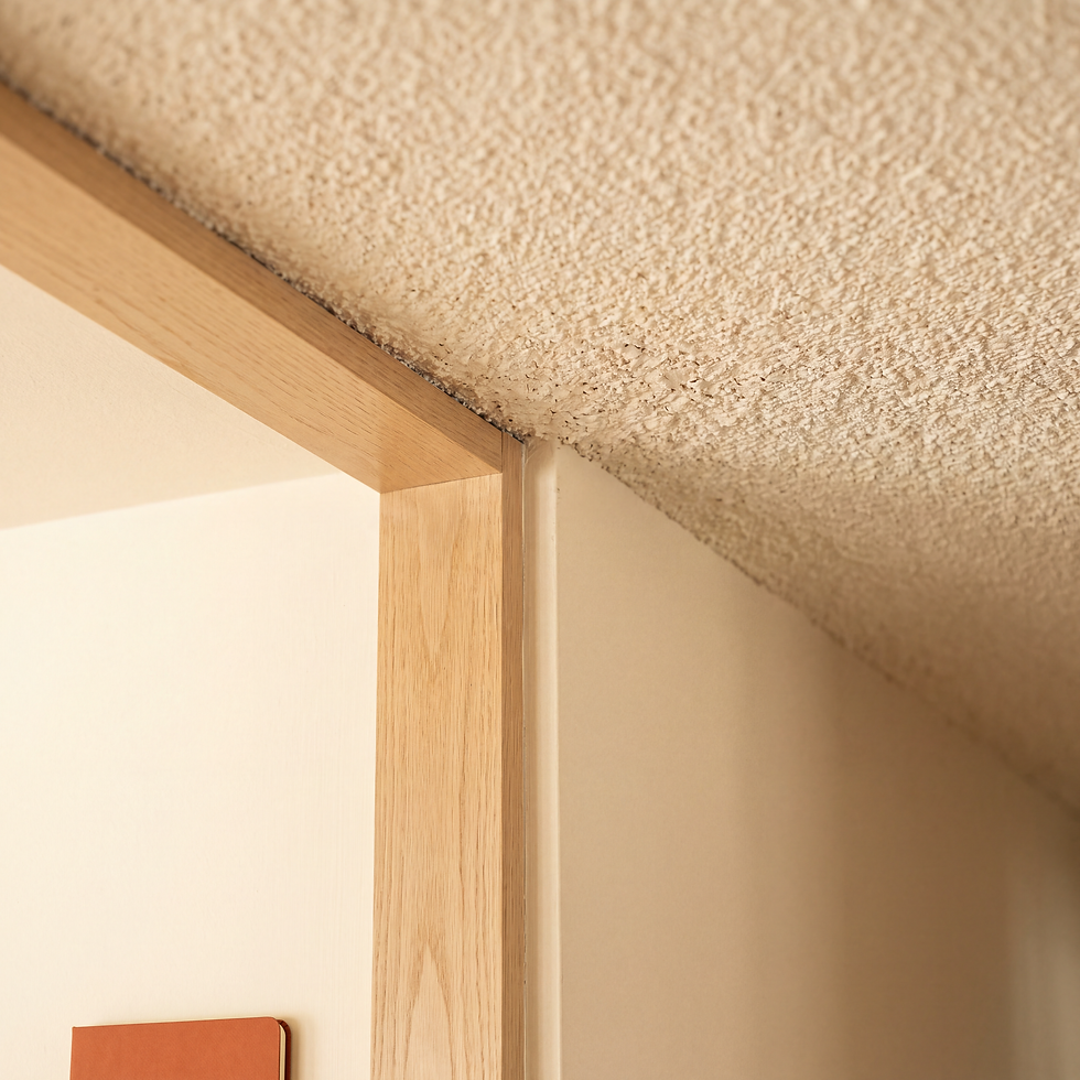 Intact acoustic ceiling texture in an older Riverside home being evaluated for asbestos