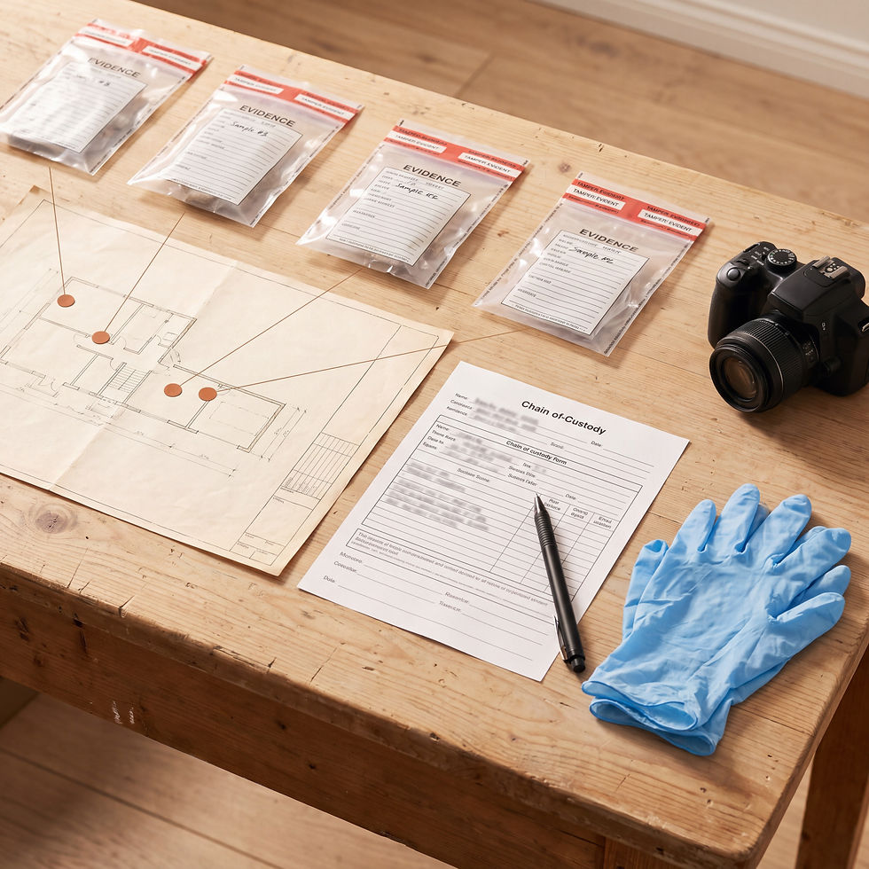 Sealed asbestos material samples and chain-of-custody documentation for a Riverside survey
