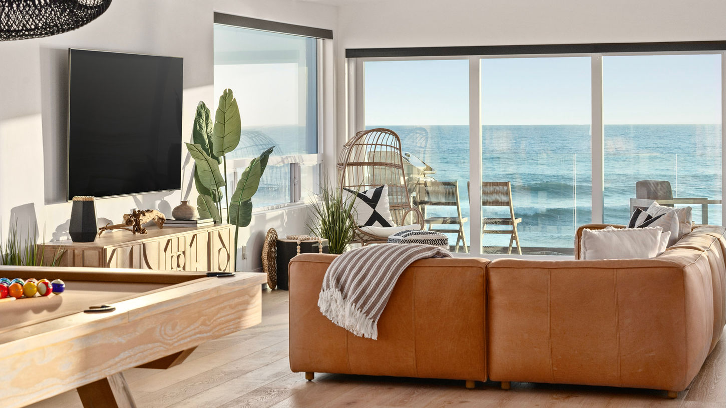 A San Diego home's living room, photographed for AirBnB to highlight it's mood of being ocean front