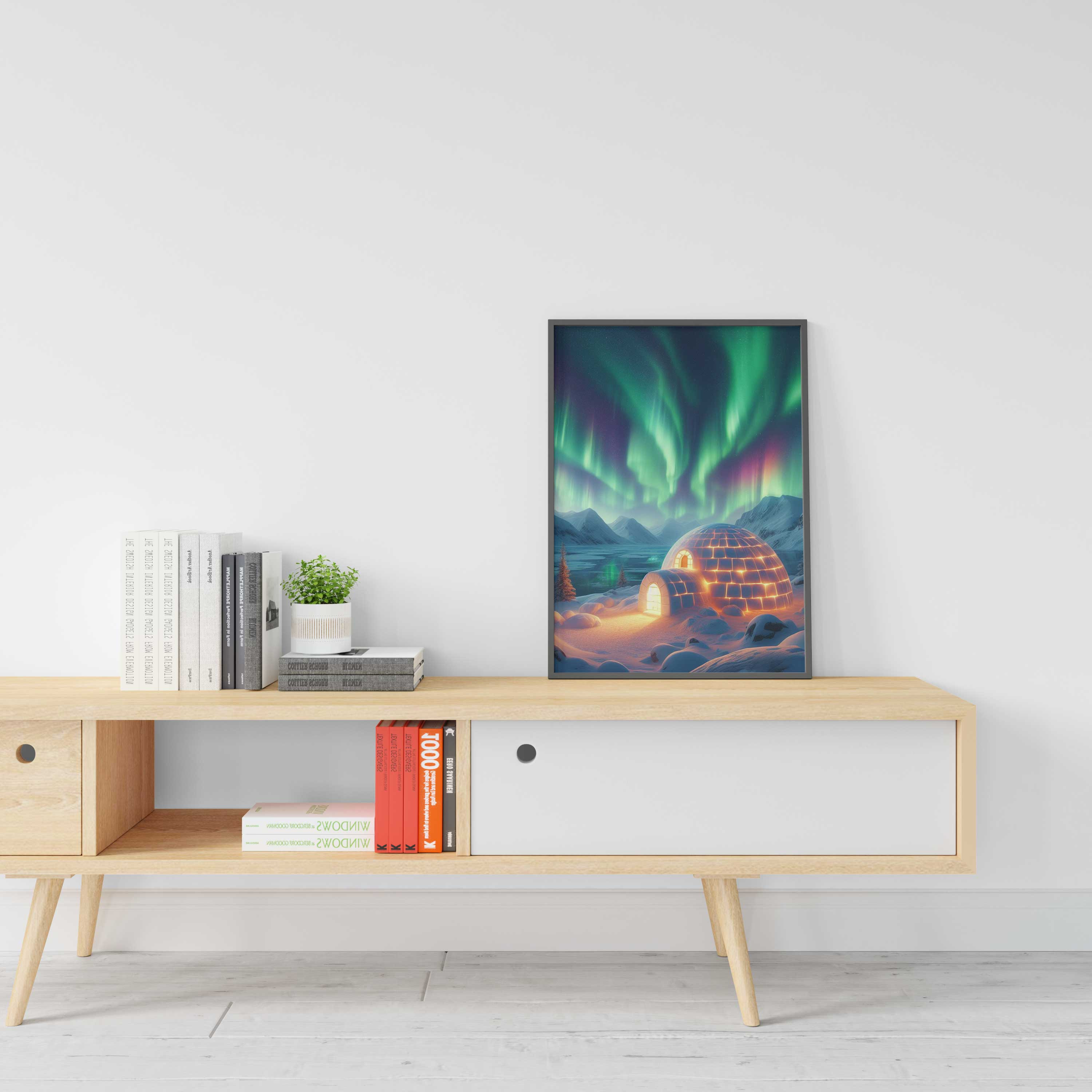 Arctic Luminescence - Northern Lights Dancing Above a Illuminated Igloo