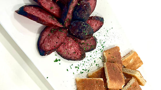 Flaming Beef Sausage & Ciabatta Toast Points