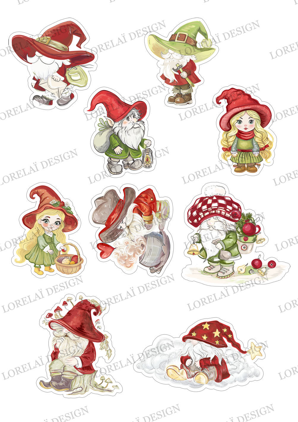 DIE-CUTS HOLLY GNOMES