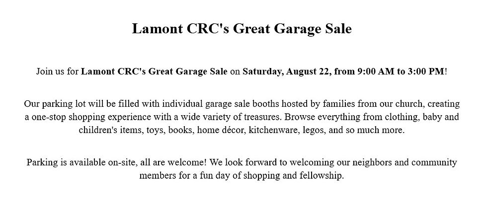 Lamont CRC Garage Sale