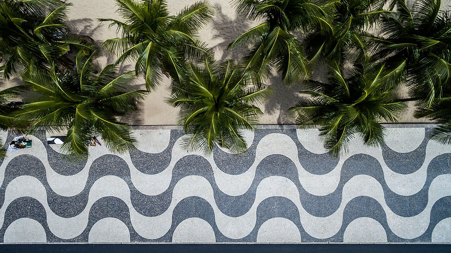 Top View of Copacabana beach with mosaic of sidewalk in Rio de Janeiro. Brazil.jpg