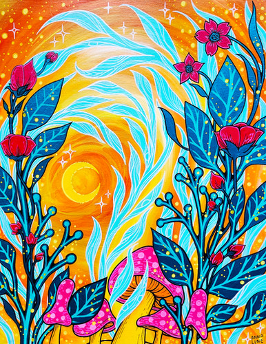 Magical Mushroom Sunset Painting | Anna Lune Art