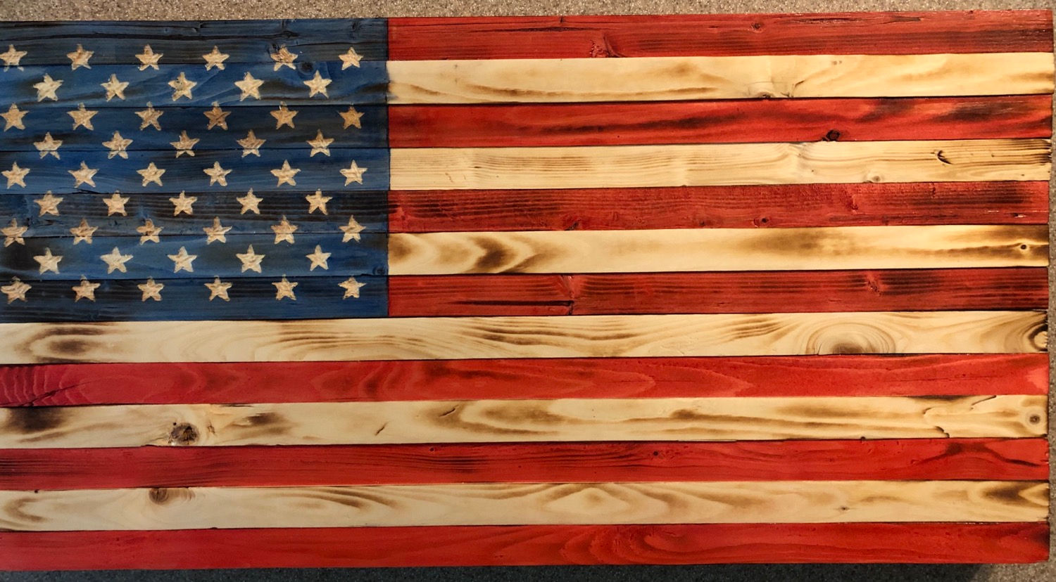 Large Wooden Rustic American Flag (19.5 in X 37 in)
