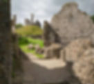 View of the beautiful ruins of Okehampton Castle.