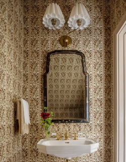Schumacher Aleppo Stripe, beige botanical wallpaper