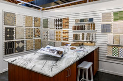 Tile showroom with samples on wall