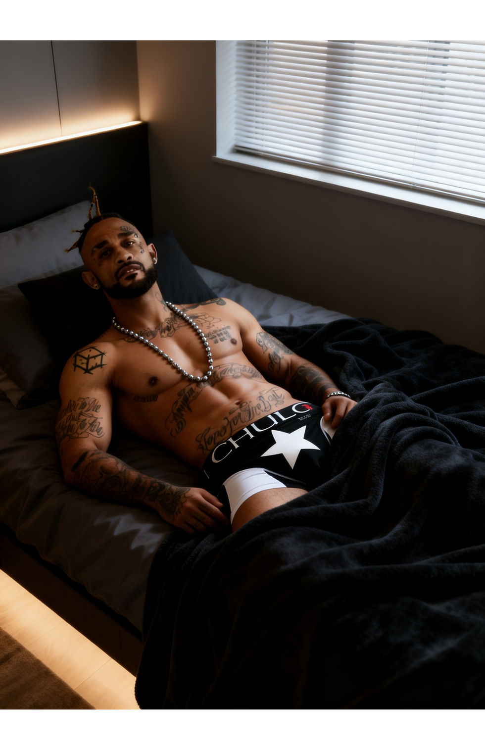 Model Mishak Foster showcases the latest CHULO Underwear designs in a bold fashion editorial by La Vitesse Photography, highlighting confidence, athletic style, and contemporary menswear through striking studio portraits.