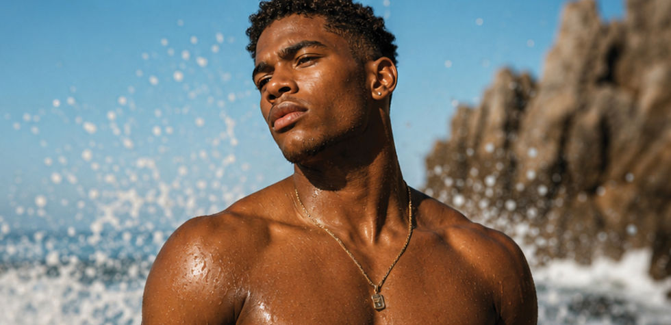 Editorial-style summer photography guide by HöN Magazine featuring a portrait of a model photographed along a rocky coastline during golden hour, accompanied by creative photoshoot inspiration including golden hour portraits, coastal minimalism, vibrant urban backdrops, water photography, nature escapes, and nostalgic film-inspired imagery.