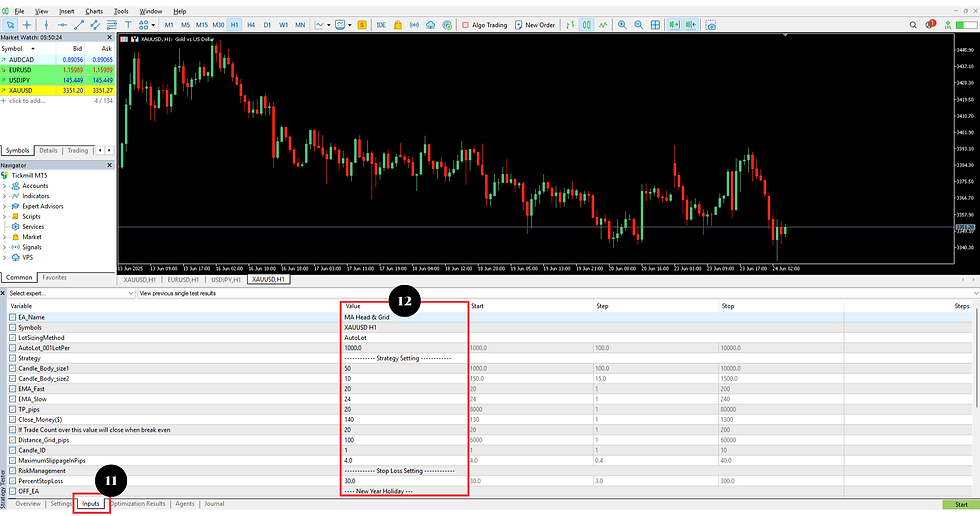 ปรับแต่ง Expert Properties ในส่วน Inputs ของ EA (MT5)