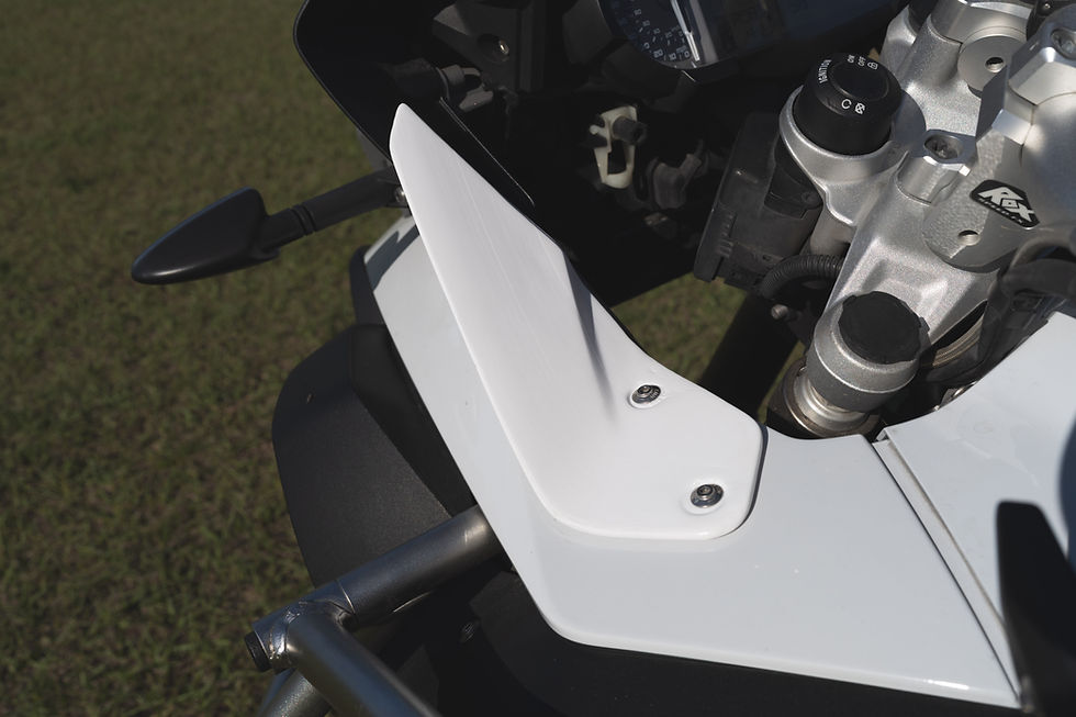 3D printed windshield deflector panel installed on BMW GS front fairing — precision fit by 3D Print Lab Florida