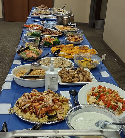 A table with food from many cuisines on it