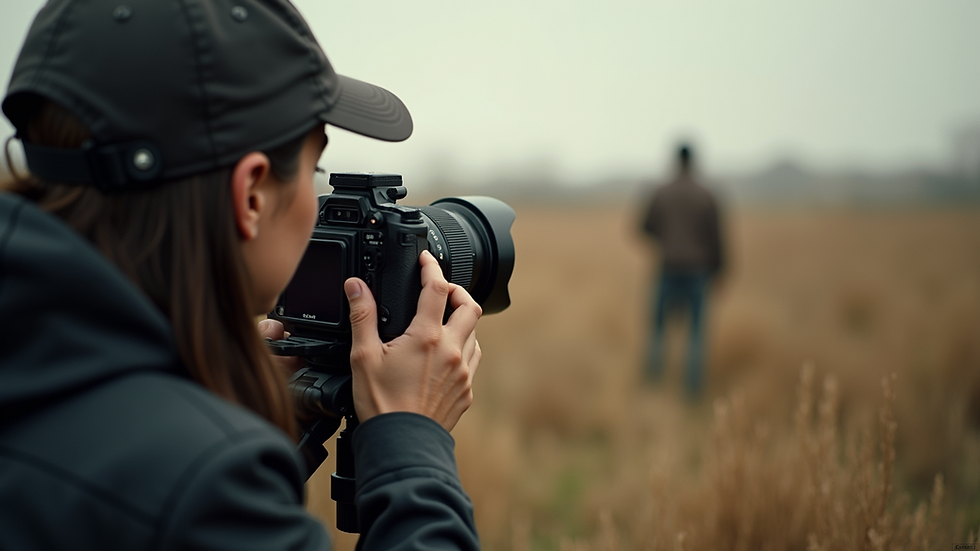 Eye-level view of a filmmaker capturing a scene with a camera