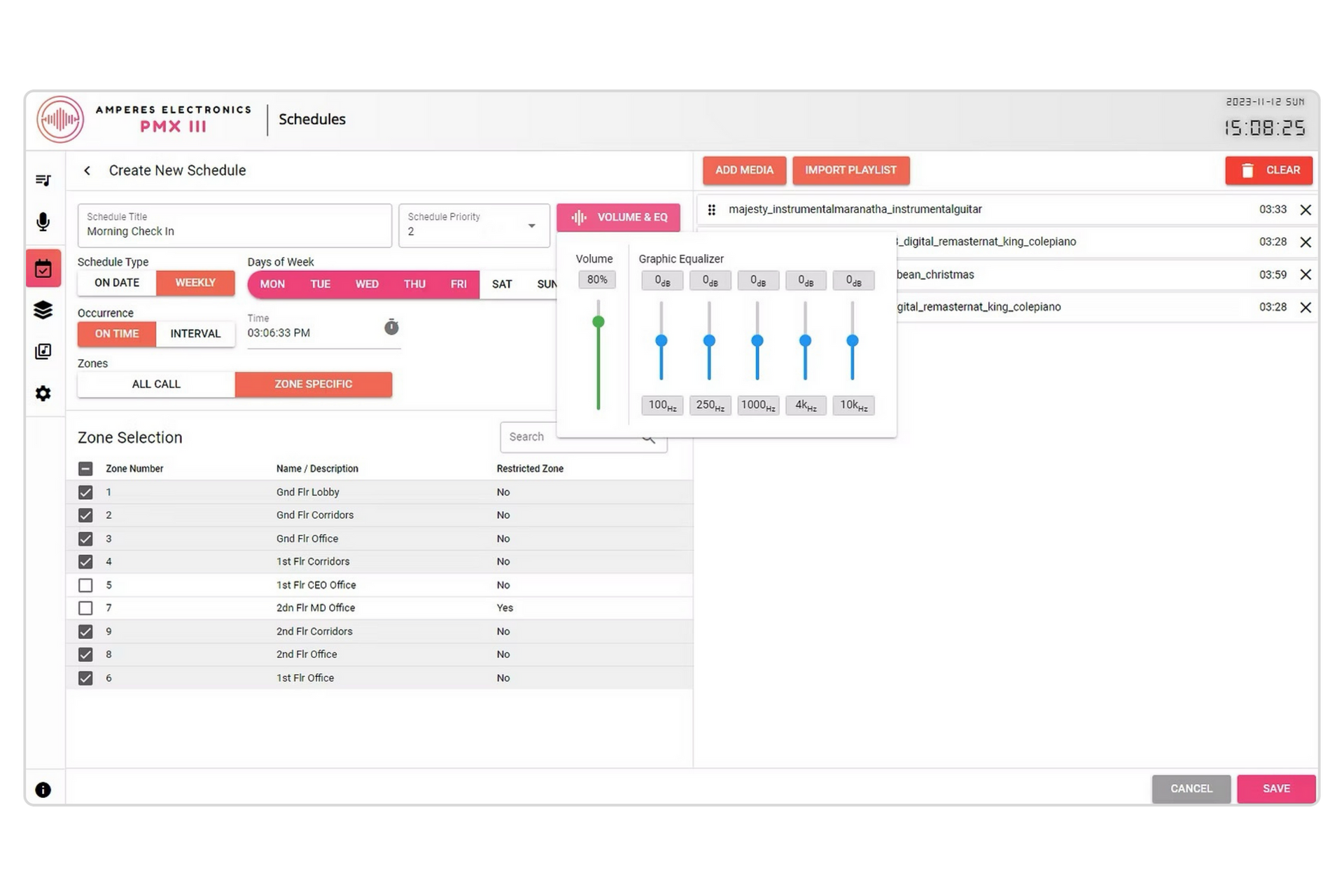 Amperes PMX III Web Interface - Schedule Creation