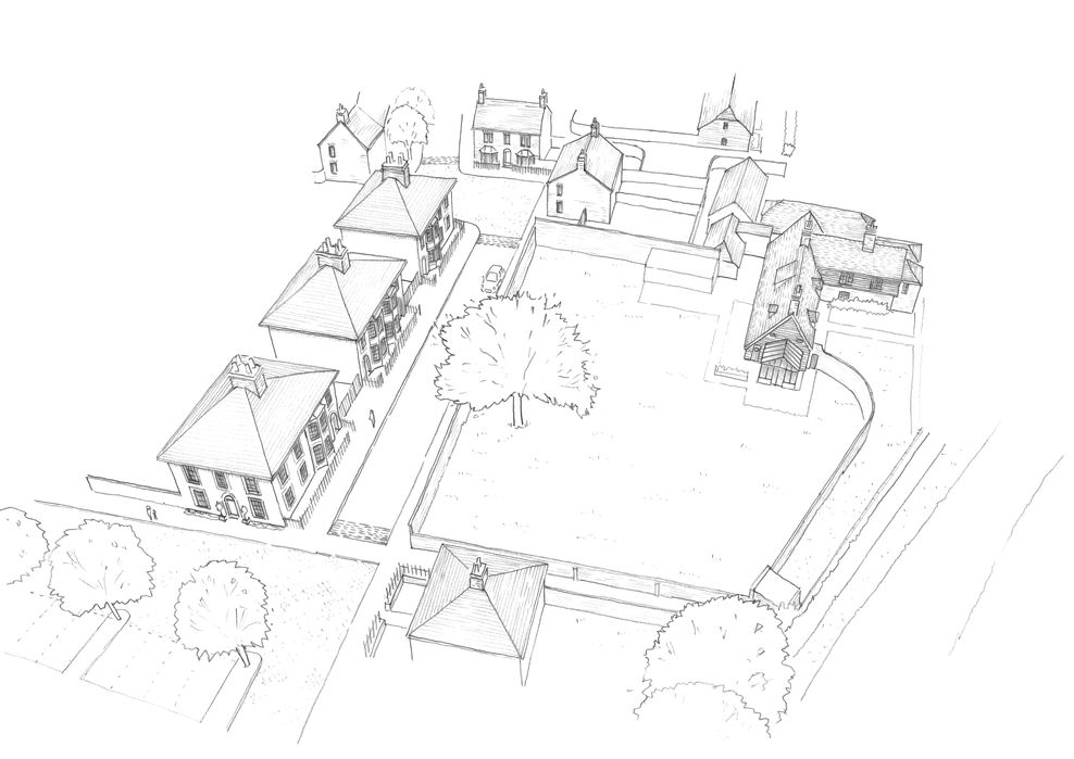 Luzborough Green pub garden arial sketch