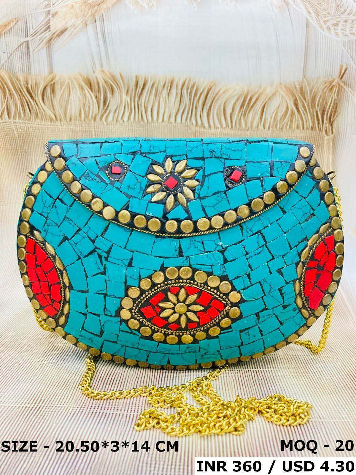 Green Mosaic Metal Clutch