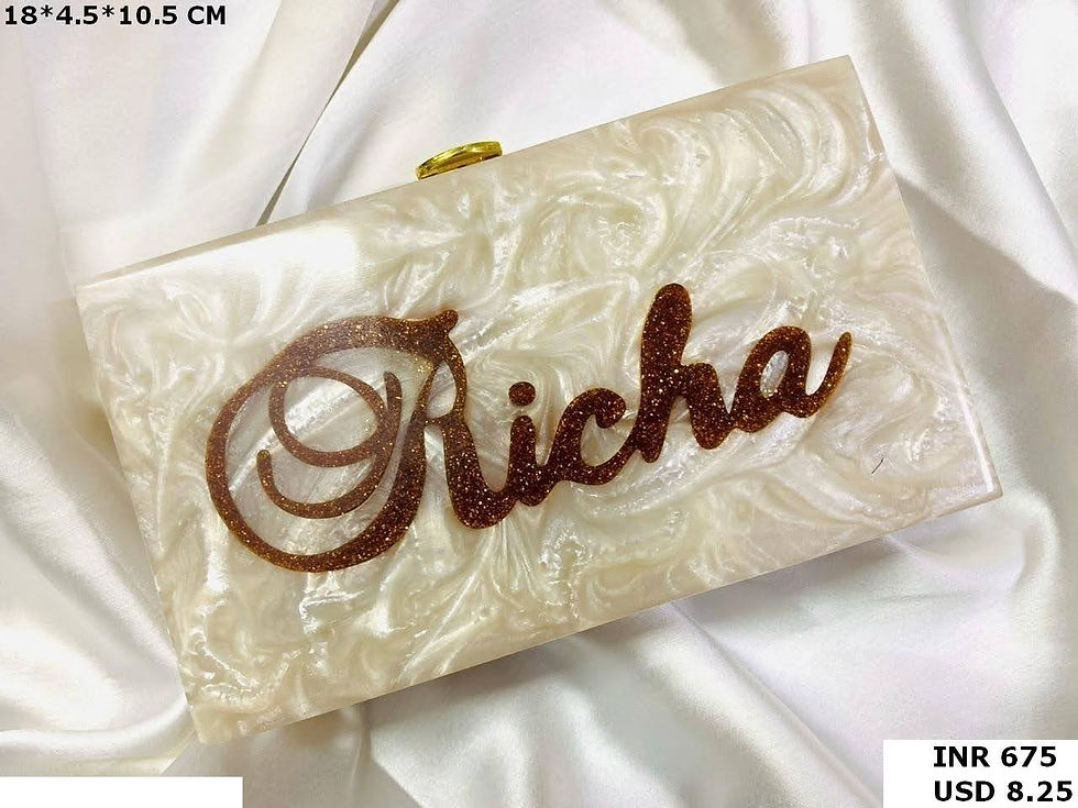 Thumbnail: Luxury Resin Custom Name Print Box Clutch – Handmade Evening Bag
