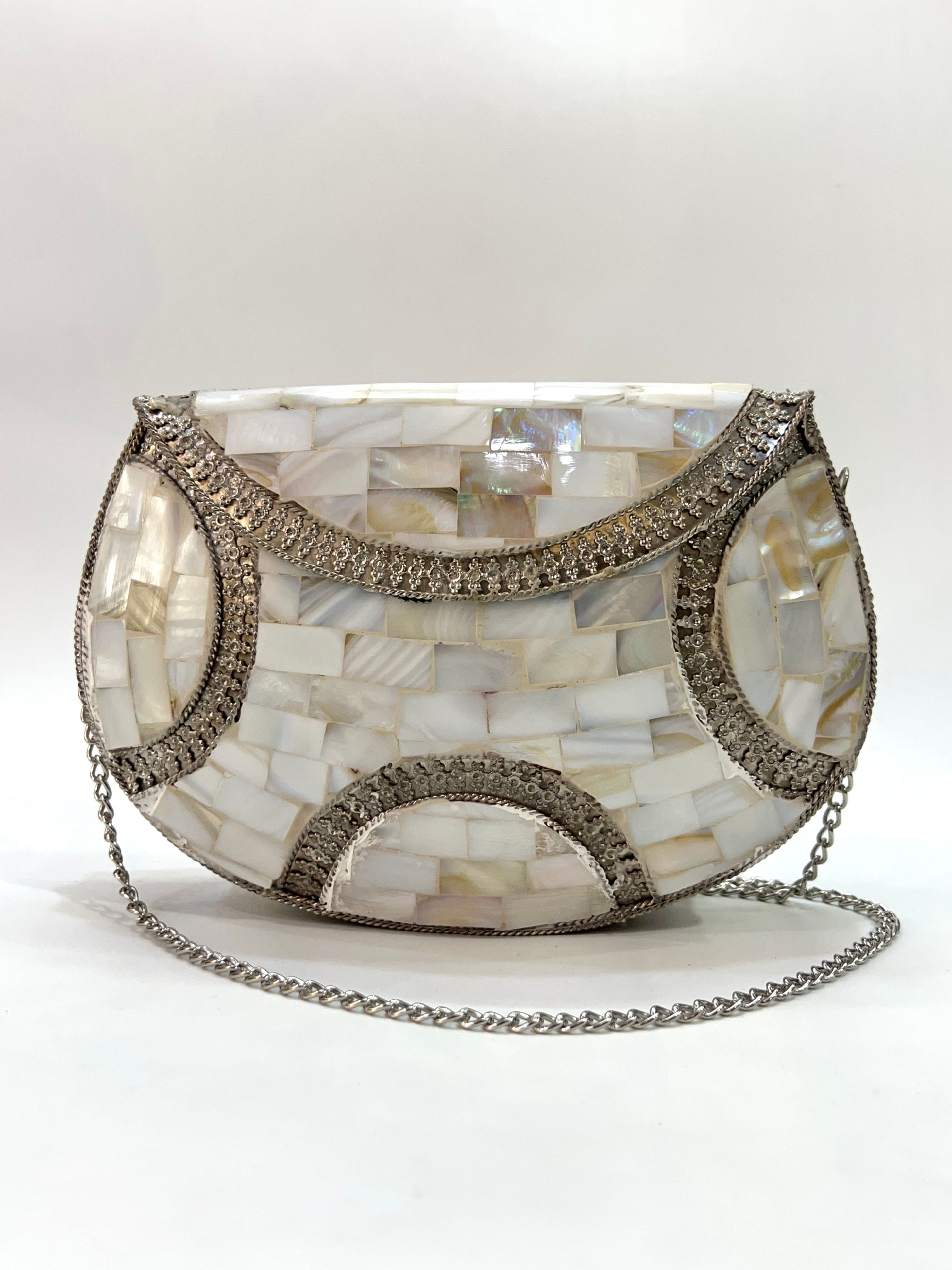 Designer Metal Shell MOP Tile Mosaic Purse