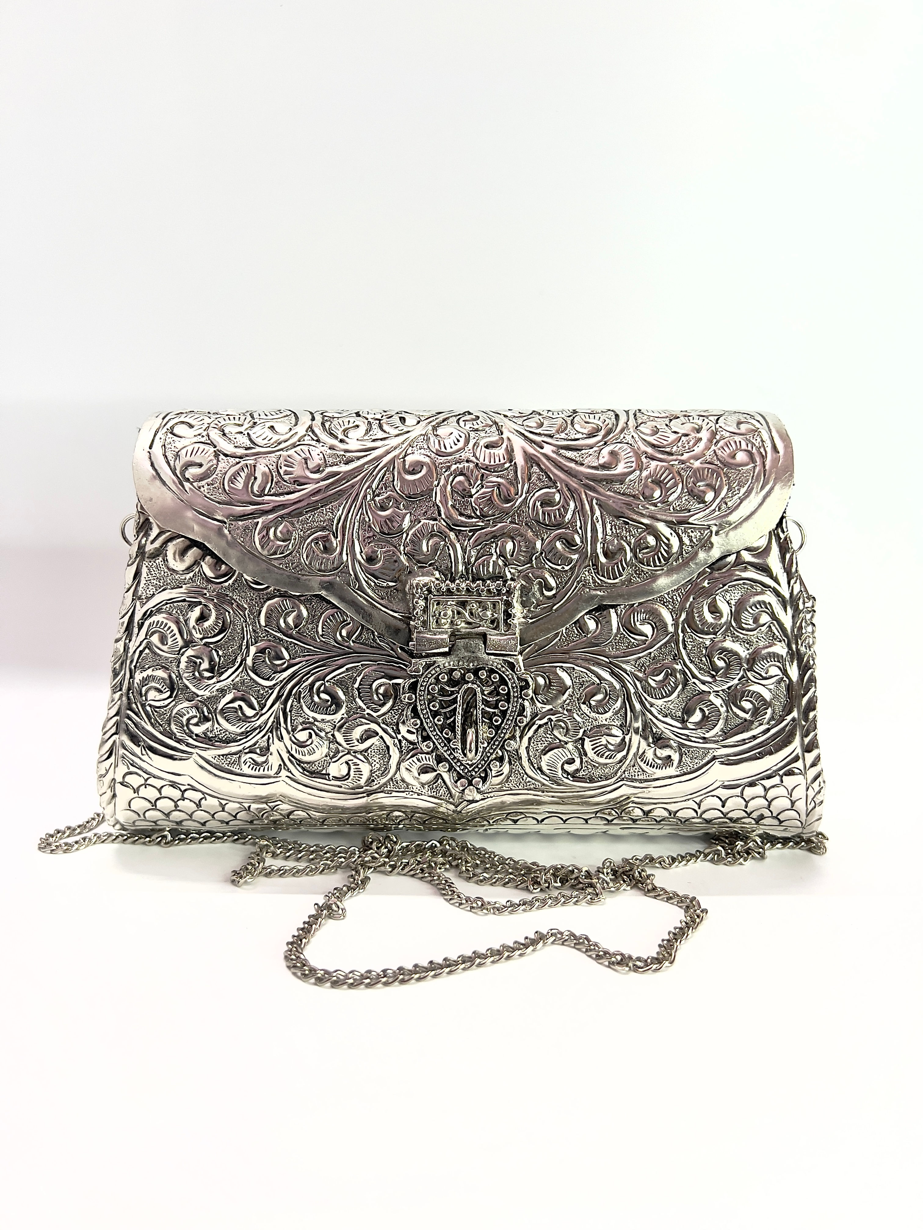 Vintage Silver Brass Clutch – Artisan Design
