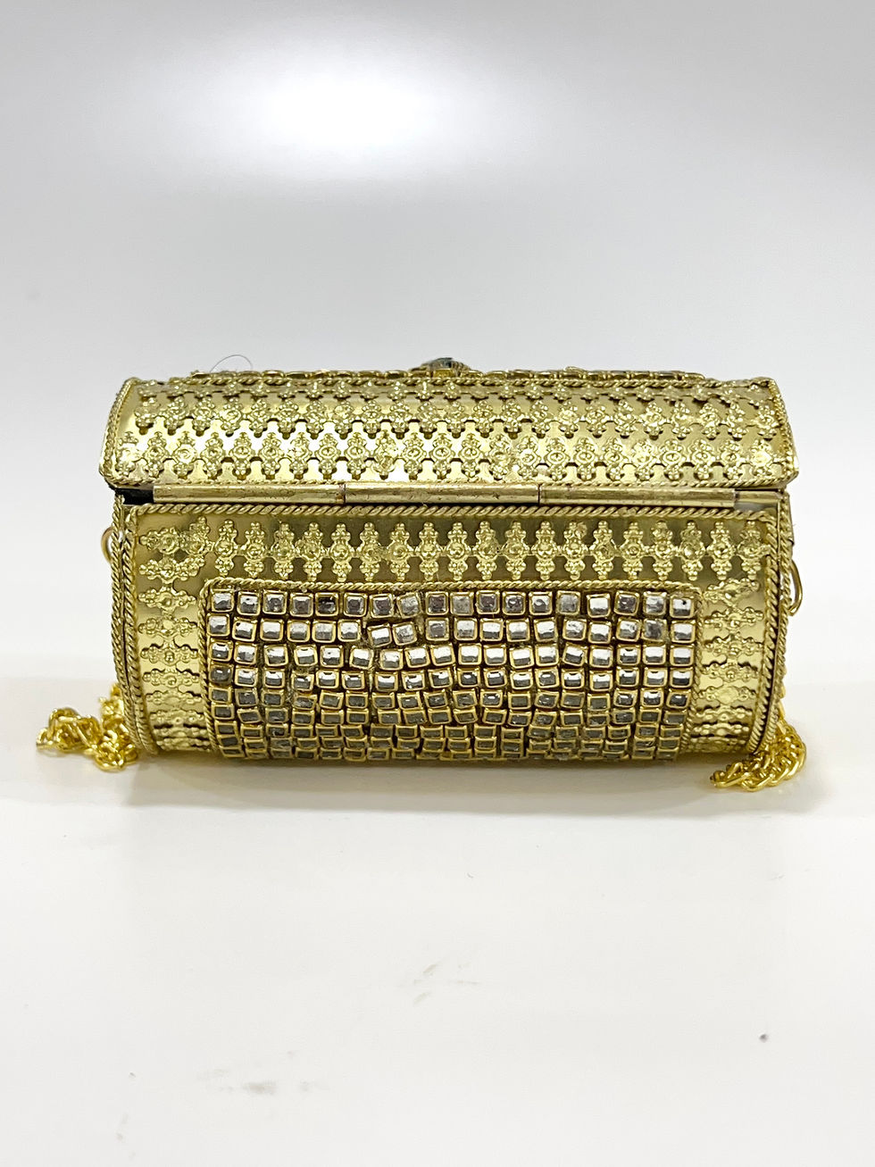 Thumbnail: Golden Aura Handmade Kundan Mosaic Clutch
