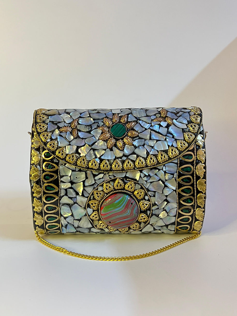 Handcrafted Metal Mosaic Clutch for Weddings