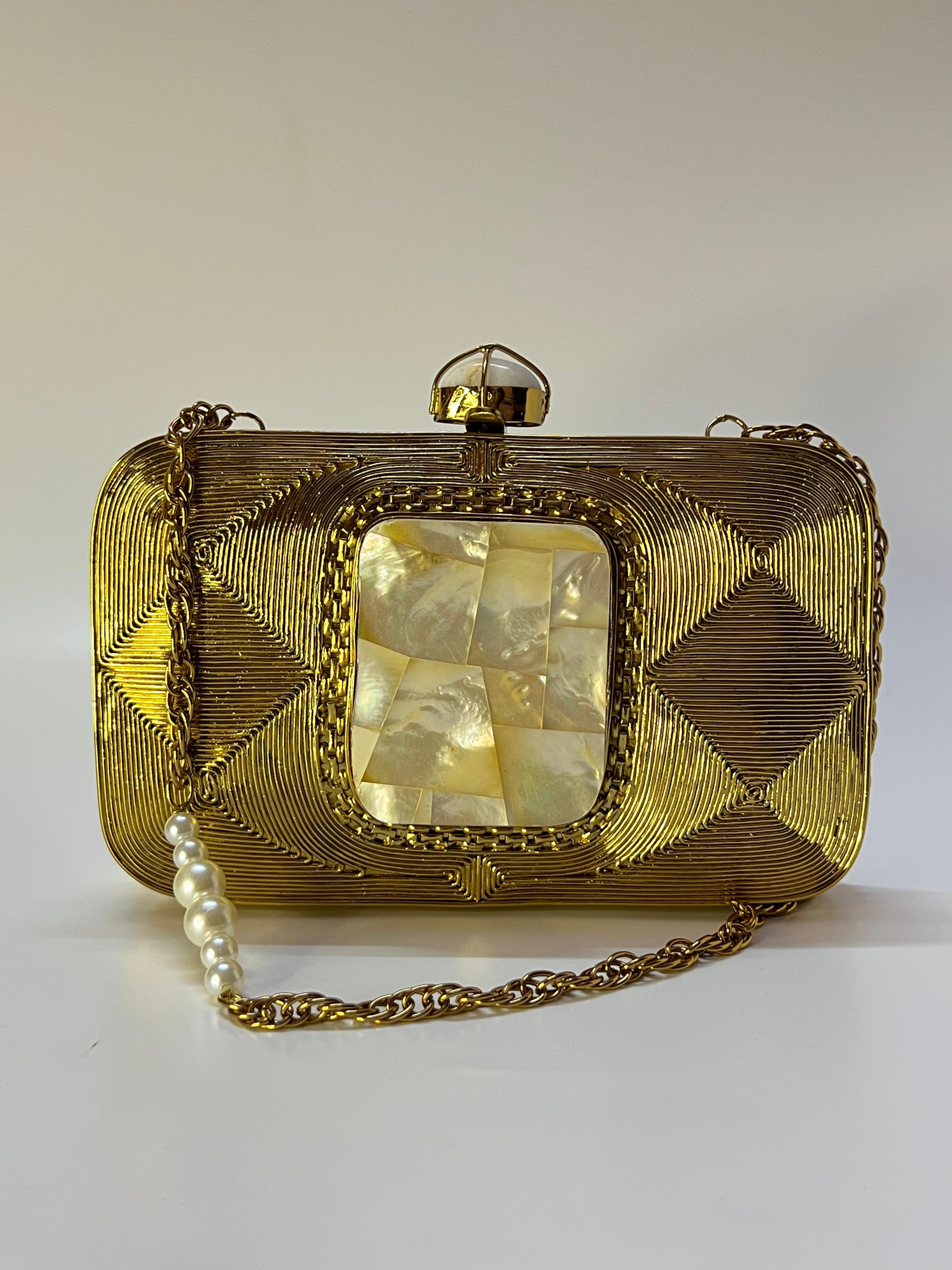 Artisan Brass MOP Clutch – Handcrafted Mother of Pearl Bag