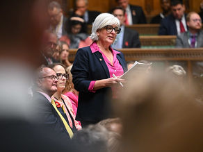 Caroline Voaden MP delivering a speech in the House of Commons