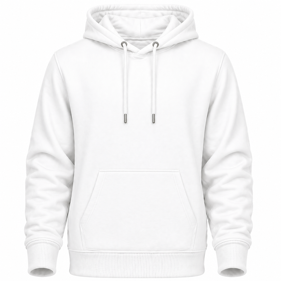 white hoodie front view with kangaroo pocket