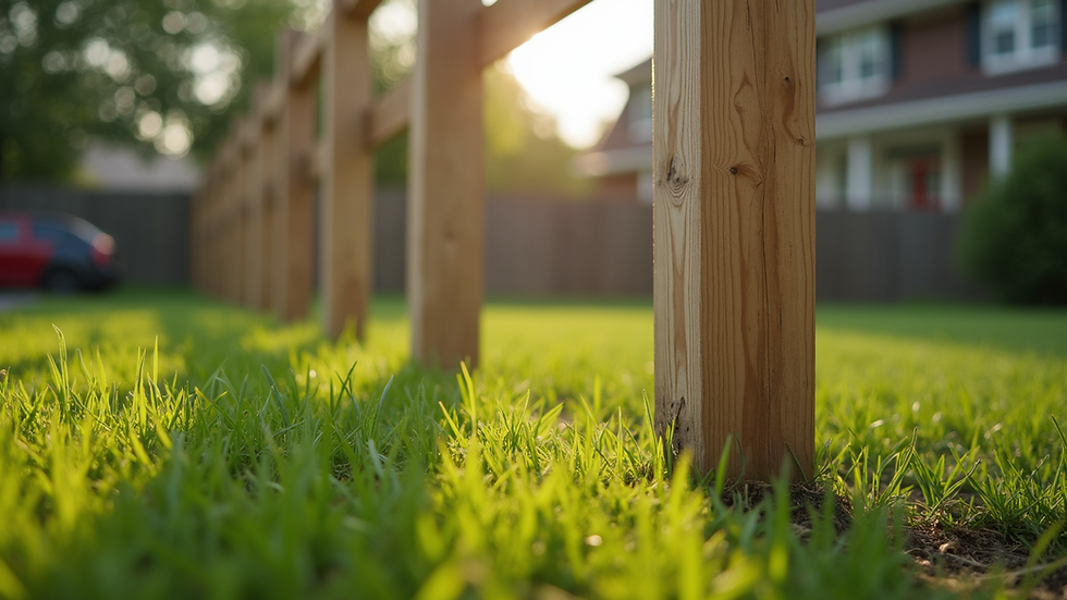 Close-up view of fence post being installed in a residential yard